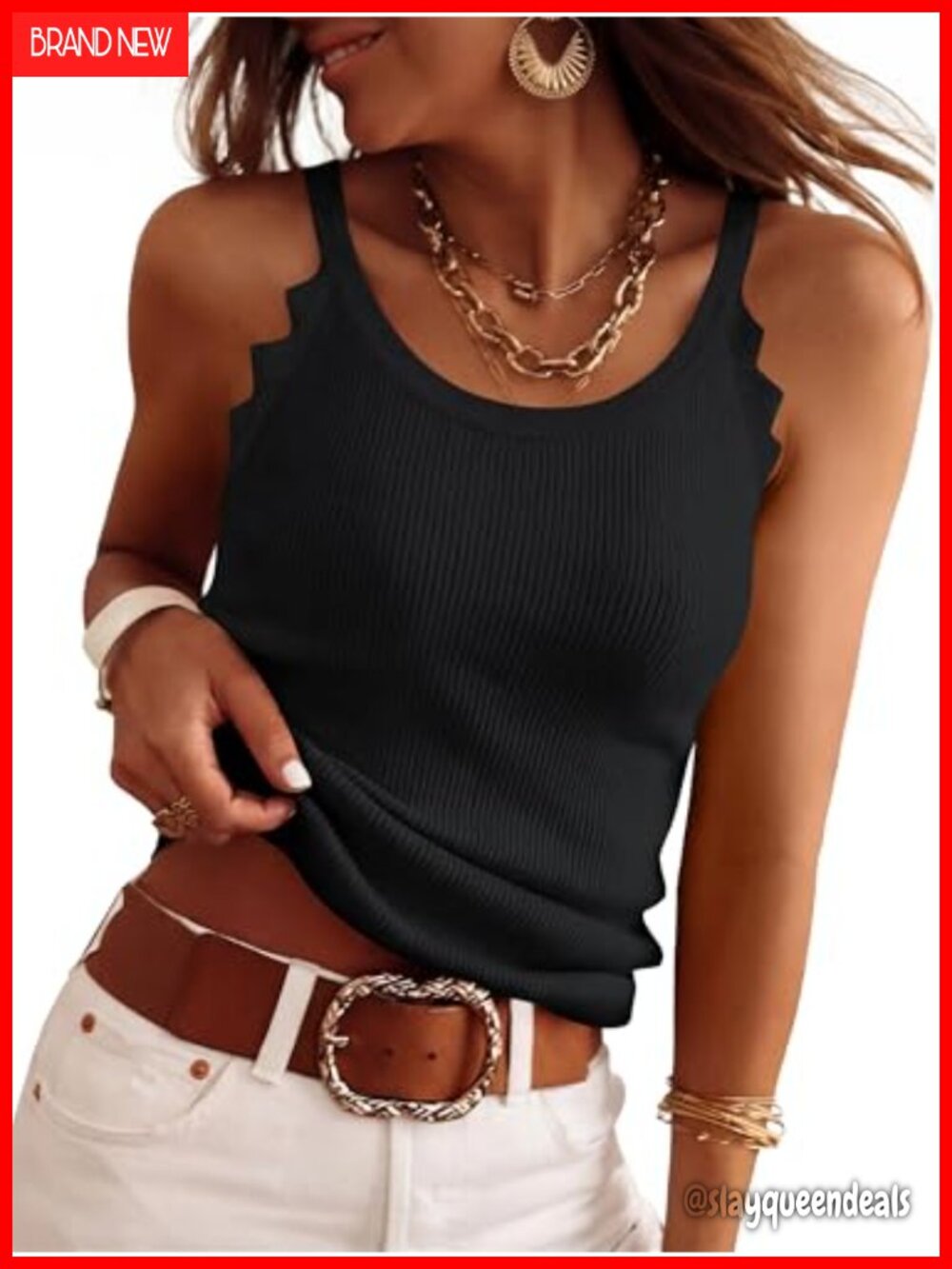 Women's Ribbed Knit Spaghetti Strap Tank Top Slim Fit Sleeveless Camisole Summer